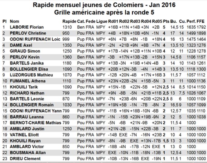 Tournoi de Colomiers du 16 janvier 2016